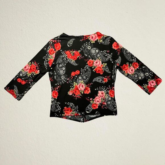 Paisley floral open front panel O ring blouse Y2K bohemian hippie whimsigoth - Picture 2 of 7